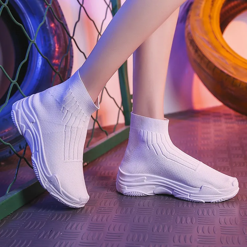 

Stretch socks shoes fwomen 2019 summer new flat casual high-top sneakers wild breathable thick-soled socks boots women shoes