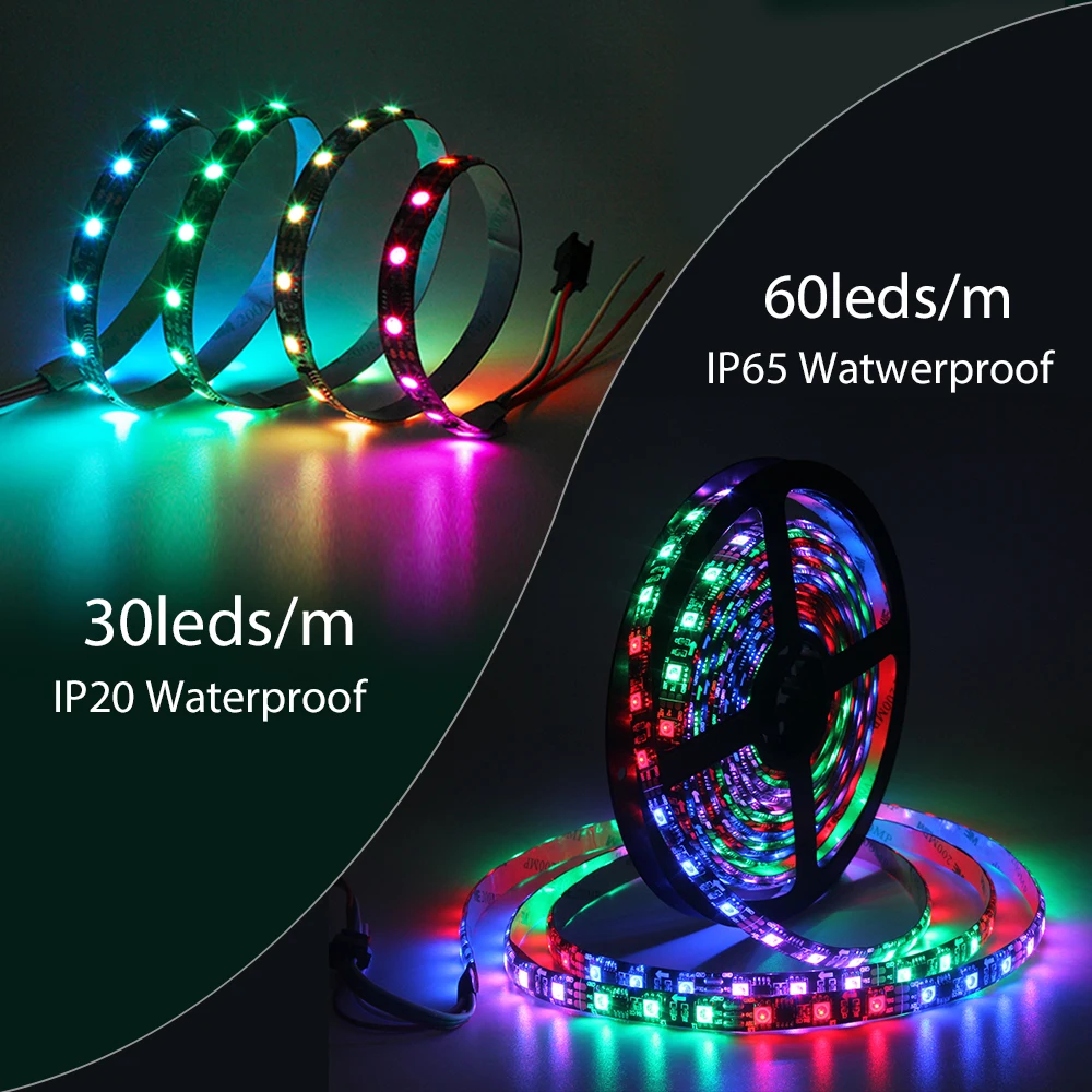 1 компл. WS2811 WS2811B RGB светодиодные ленты 5 м/roll 30leds/m 60leds/м IP30 /IP65 водонепроницаемый Светодиодные полосы + Музыка led контроллер + 3A/5A Adpter