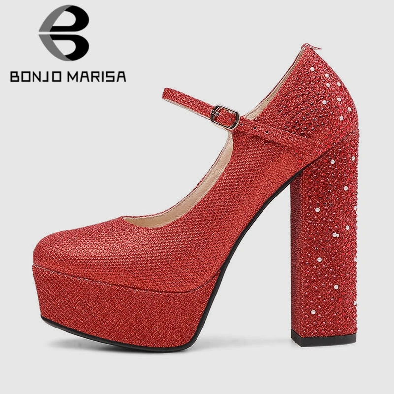 

BONJOMARISA New Big Size 33-40 Mary Janes Bling Crystal High Heels Platform Shoes Woman Casual Party Ol Spring Autumn Pumps