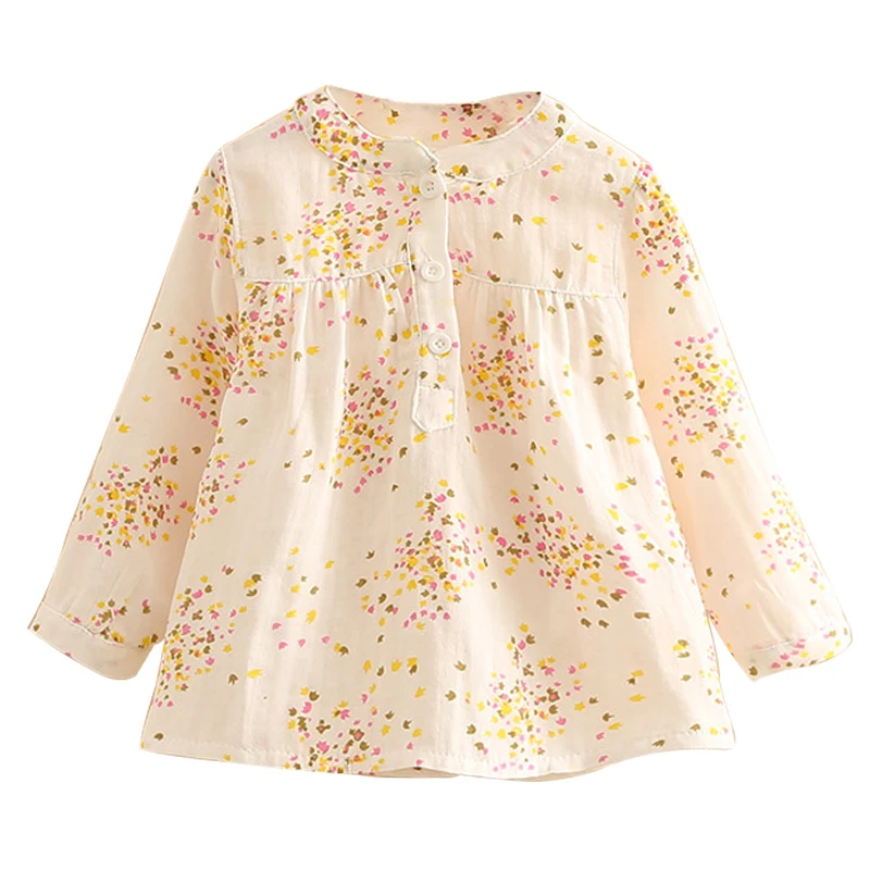 Girls Tops Spring Autumn Casual 2 3 4-12 Years Cotton Mandarin Collar Long Sleeve Full Flower Print Kids Girl Blouses Shirt