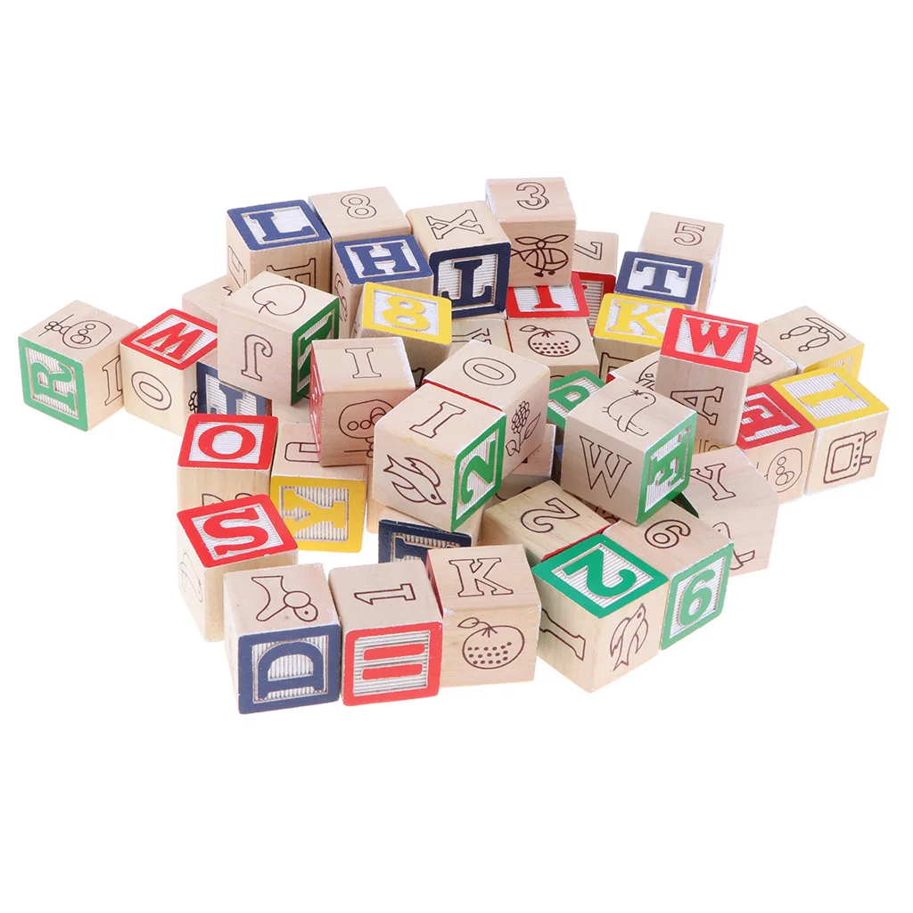 50 шт. деревянные ABC алфавит, цифры блоки складываемая/детей для раннего развития игрушка