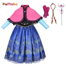 PaMaBa/Классические платья принцессы Анны для девочек; детский подарок на день рождения; костюм Анны; карнавальный костюм Анны на Хэллоуин