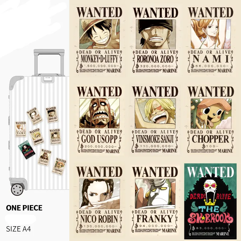 

9pcs Anime One Piece Wanted Sticker Luggage Sticker Suitcase Sticker Laptop Sticker