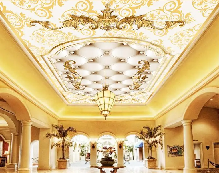 High end luxury European 3d wallpaper ceiling Metal pattern soft
