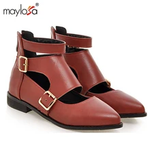 2017 New Fashion ankle strap pointed toe women flats buckle woman flat shoes cut-outs flats for ladies large size 34-43