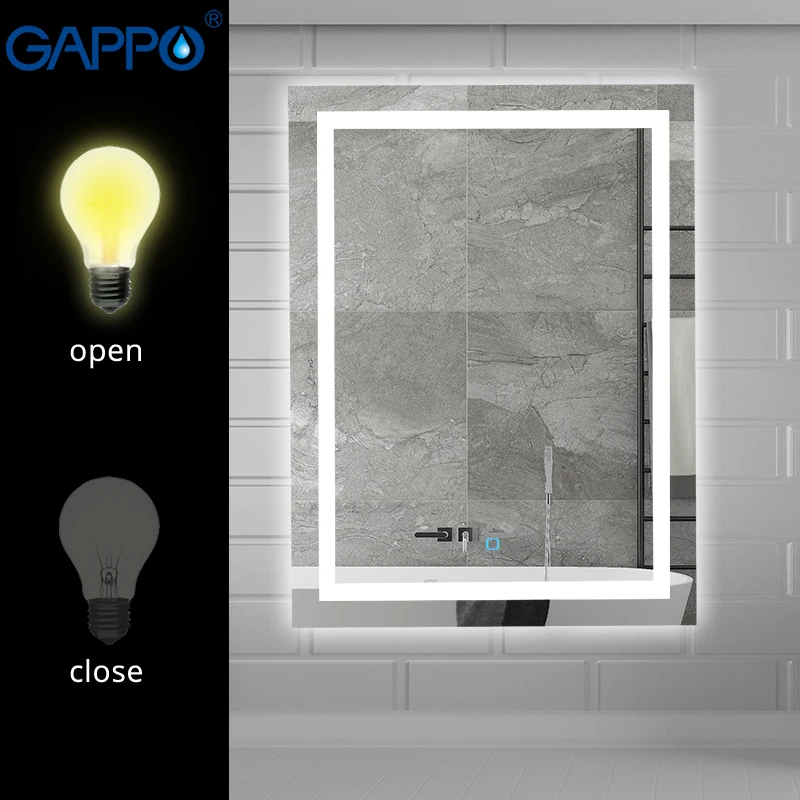 Gappo حمام المكبر المرايا Led 600*800 مرآة لمستحضرات التجميل اللمس التبديل ضوء قابل للتعديل مصباح مركب بالحائط مرآة ماكياج الحمام