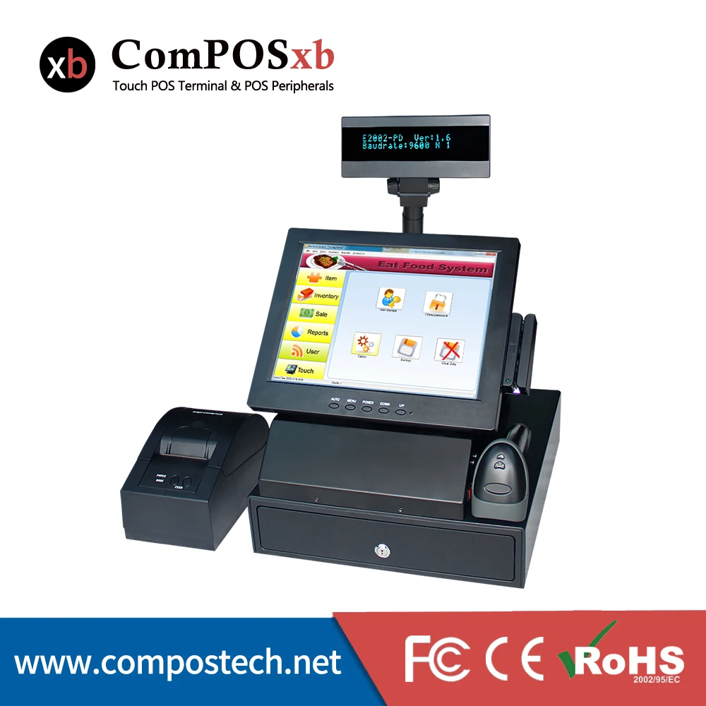 Бесплатная доставка 15 ''сенсорный экран все в одном pos-терминалов кассовый кассир пос машина с дисплея покупателя MSR