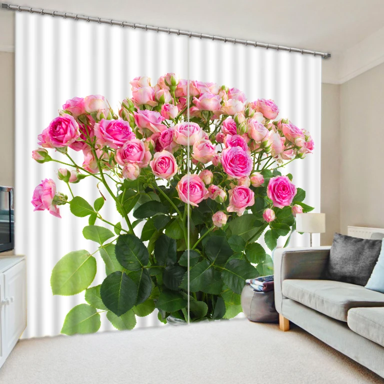 

Bedroom curtains pink flowers photo print 3d perspective Blackout