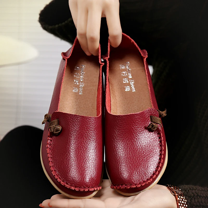 SHANTA/Женская обувь; модная кожаная обувь; женские лоферы на плоской подошве; женская обувь; нескользящие кроссовки для женщин; zapatillas mujer; размера плюс - Цвет: Wine Red