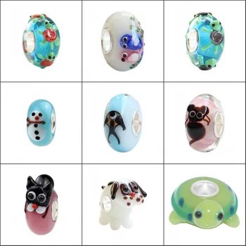 

Emith Fla 100% Real 925 Sterling Silver Cute Animal Murano Glass Beads Fit Original European Charm Bracelets DIY Jewelry Makings