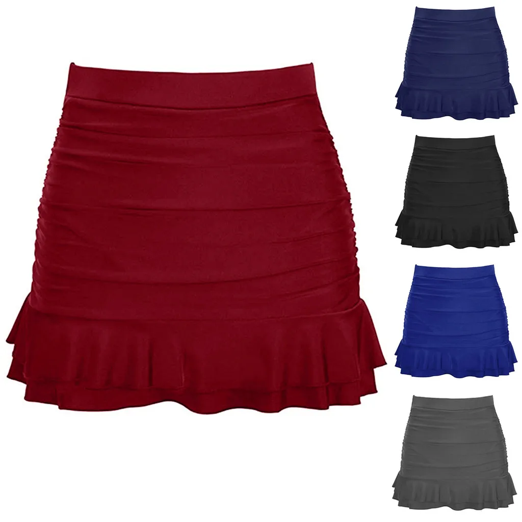 Женская летняя юбка с запахом, короткая мини-юбка, Нижняя юбка с высокой талией, гофрированная Нижняя юбка с оборками, сексуальные черные юбки, купальник для женщин, jupe femme