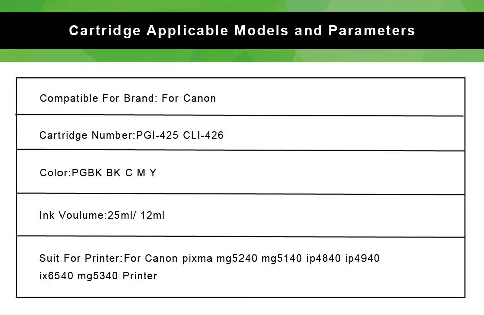 PGI-425 CLI-426 полный набор чернил для Canon pgi425 cli426 чернильный картридж для принтера Canon принтерам pixma mg5240 mg5140 ip4840 ip4940 ix6540 mg5340 принтер