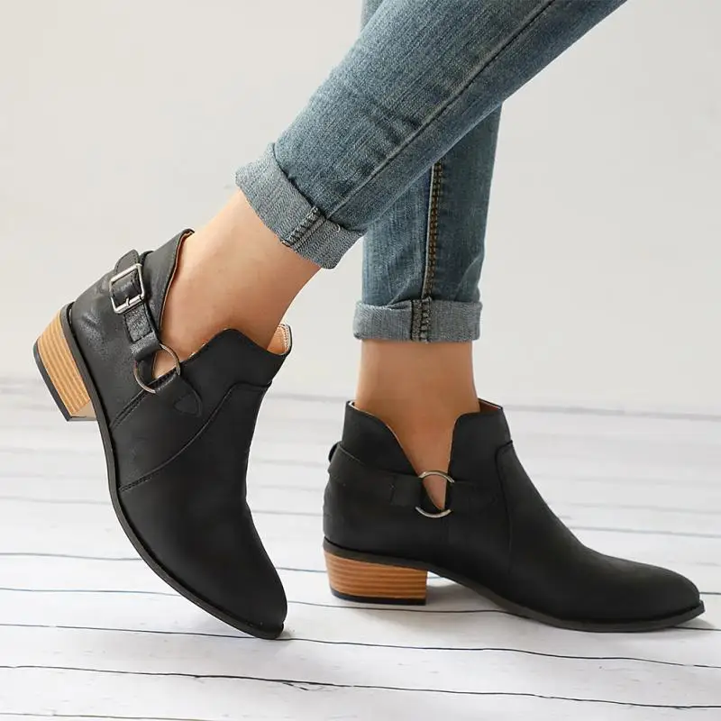 Botas Cut Boucle blanc Faible 30 Mode Talon Femmes Pour Bout Paire Mujer Classique 1 Noir Cheville Out Noir De Bottes V Chic Pointu wSTqAfOzn