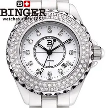 2017 top brand Binger white Ceramic watch waterproof quartz men women luxury full CZ diamond watches Logo name wristwatch