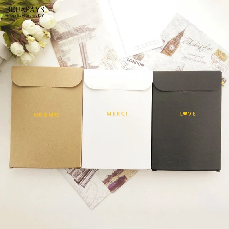 

50pcs Personalized Kraft Postcard Box blank DIY envelope gift box Postcard graffiti scarf box wedding MR & MRS baby shower