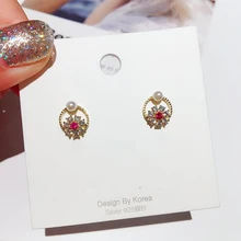 Нежные Маленькие Круглые цветочные серьги золотистого цвета Мини имитация жемчуга Циркон Кристалл шпильки женские украшения, серьги