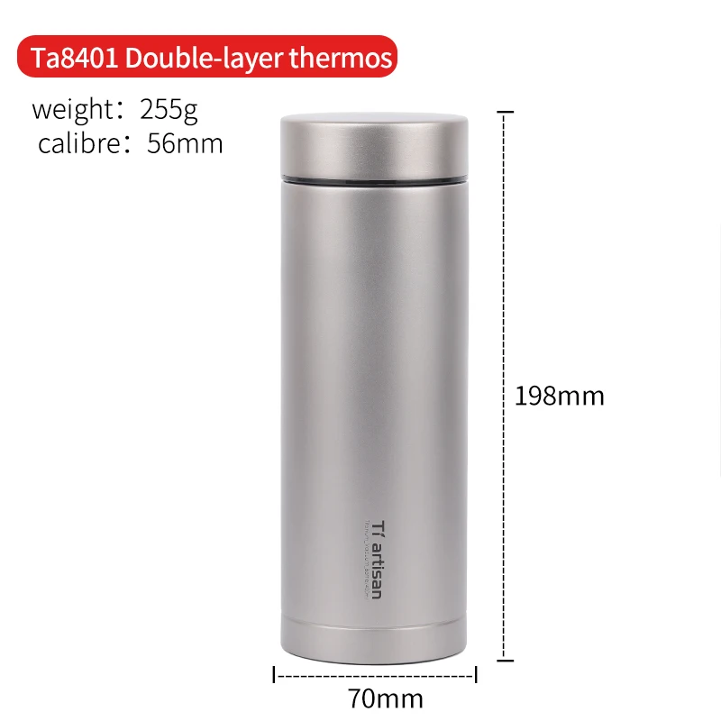 Tiartisan exterior de titanio de aislamiento termo con té Filtro de doble pared de beber hervidor de agua 400 ml Ta8401Ti