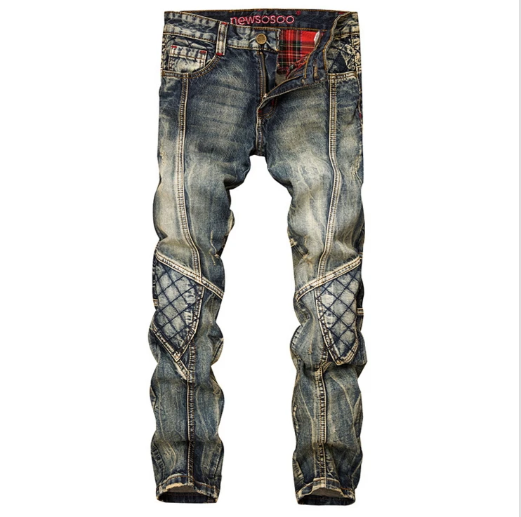 Men's casual holes ripped biker jeans Large siza slim stretch denim ...