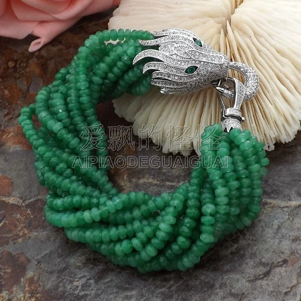 

B052510 8" 12 Strands Green Gems Stone Bracelet