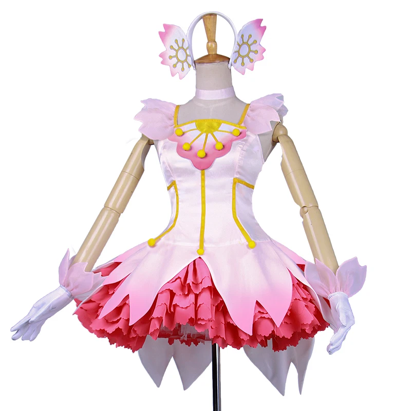 

Anime Card Captor SAKURA Cosplay Halloween party KINOMOTO SAKURA cos Pink Crystal cherry dress combat suit cosplay costume