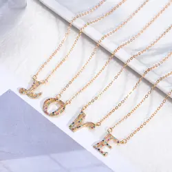 Новые простое ожерелье с цепочкой Для женщин стразами и цирконием алфавит с заглавными буквами Цепочки и ожерелья с подвесками для Для