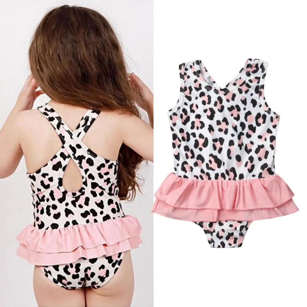 

Summer Baby Girl One Piece Swimsuit Leopard Print Swimwear Sleeveless Sunsuit Beachwear Outfit 1-5T