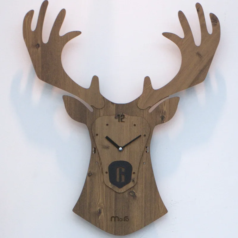 

Wooden Wall Clock Simple Modern Design Deer Animal Theme Clocks Bedroom Wood Large Watch Home Decoration Accessories