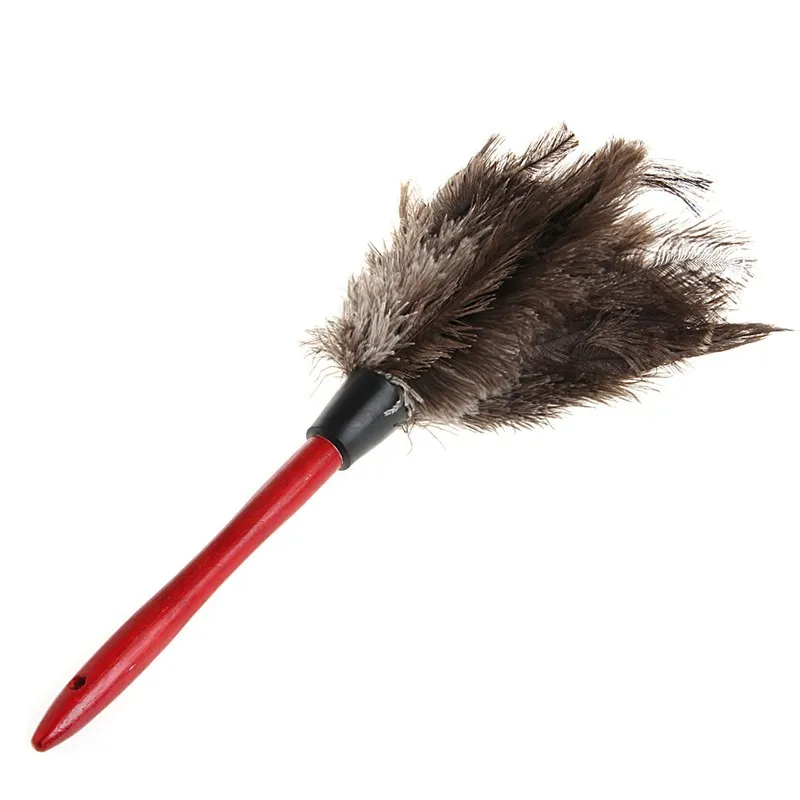 Новая антистатические натуральный страусиное перо мех пыли щетка для чистки деревянная ручка инструмента