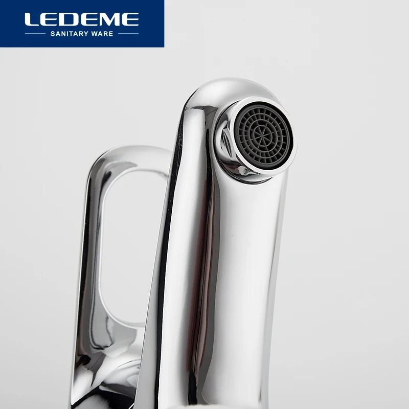 Kaufen LEDEME Becken Wasserhahn Wasserhahn Bad Wasserhahn Griff Hohl Messing Schiff Waschbecken Wasser Mischer Finish Chrom Moderne Wasserfall Armaturen L1049