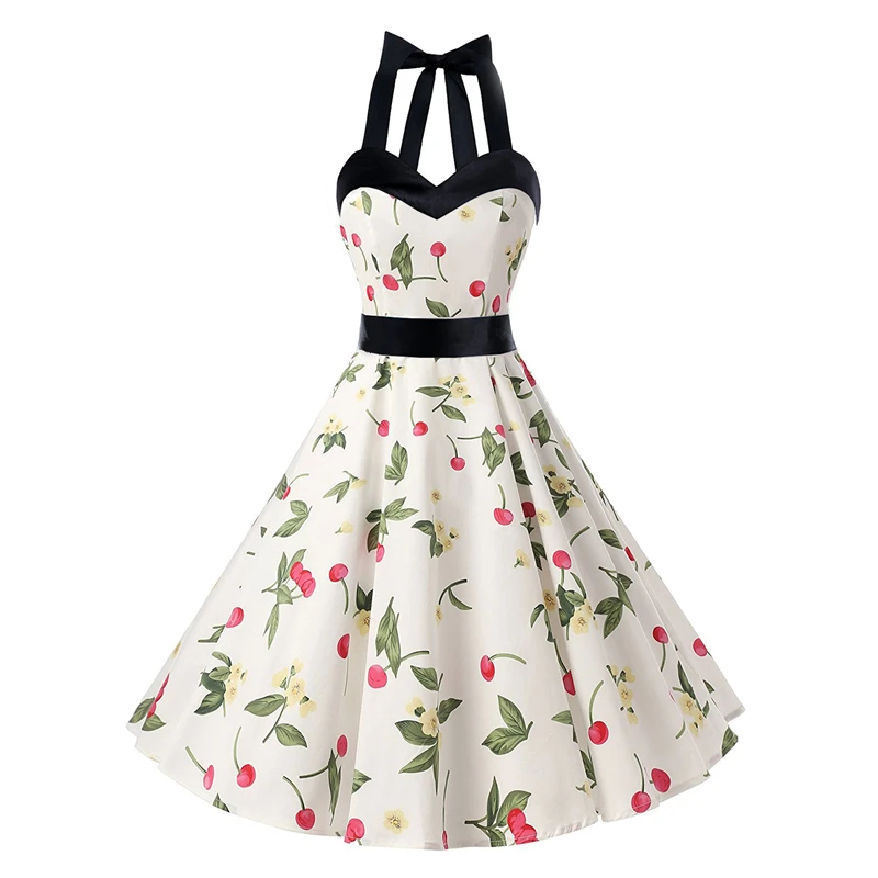 

2018 Summer Fashion Floral Printing A Line Dress Sleeveless Strapless Halter Elegant Party Dresses For Women
