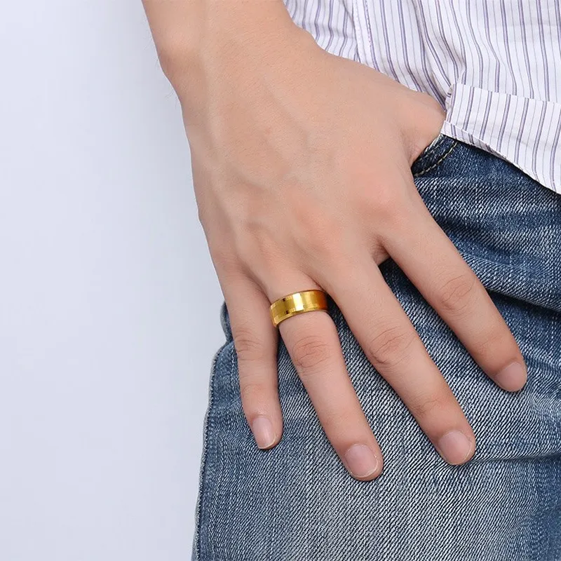 Mens Rings 8MM Tungsten Carbide Gold-color Finger Ring for Men Engagement Wedding Bands Comfort Fit Fashion Jewelry anillos anel