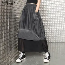 SuperAen 2019 новые летние шить сетки Юбки Для женщин дикий Повседневное мода эластичный пояс Джинсовые юбки женские большого размера юбки