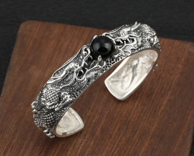 

925 Sterling Silver vintage dragon Punk Men Women Cuff bangle Bracelet jewelry GIFT A2779