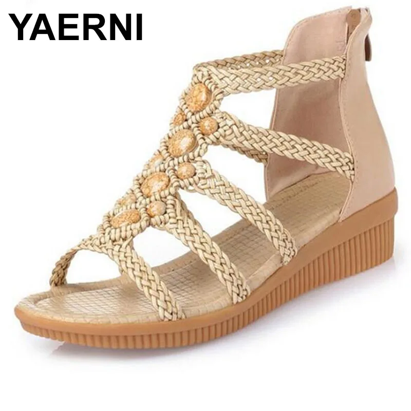 

YAERNI 2018 Summer New Soft Genuine Leather Shoes Retro Hollow Women Sandals Non-slip Comfortable Fashion Shoes Sandals E585