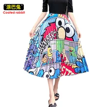 CR, женские юбки с цветочным рисунком, высокая эластичность, с мультяшным принтом, миди, плиссированная юбка, Jupe Femme, весенние, летние, Осенние юбки