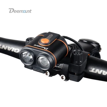 

Deemount Cycle Front Lighting 8.4V Headlight 2LED 400Lumen Optional #18650 Battery Box 8.4/5.0V Output 1A Charger Bike Lantern
