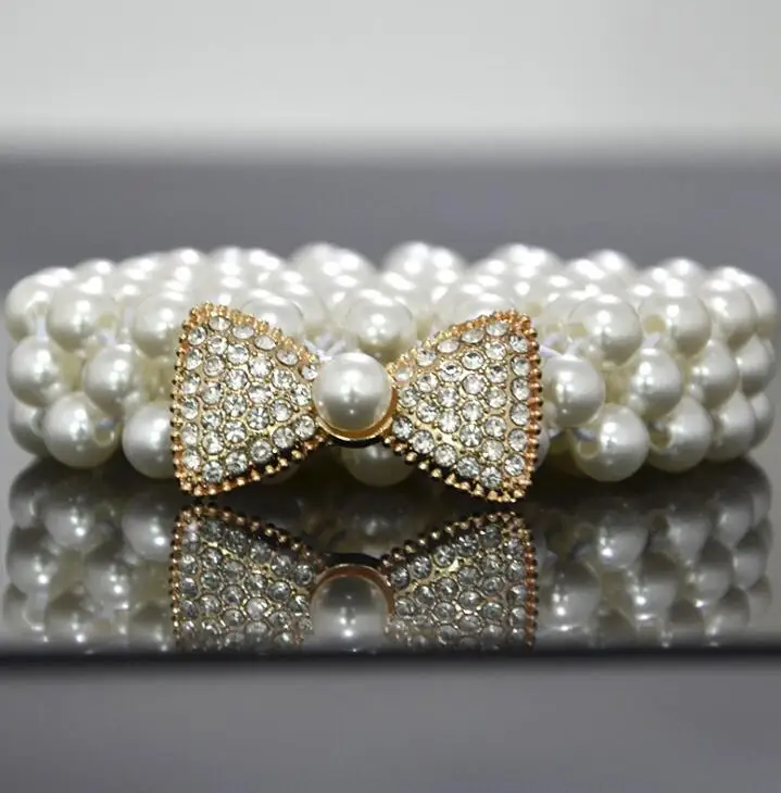 Women's runway fashion pearl Cummerbunds female Dress Corsets Waistband Belts decoration narrow pearl belt R1378 photo