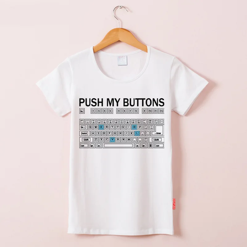Creative Keyboard Printing Women's T-Shirt - Fashionable O-neck Cotton Top with Push My Buttons Design in Plus Sizes S-XXL image 5
