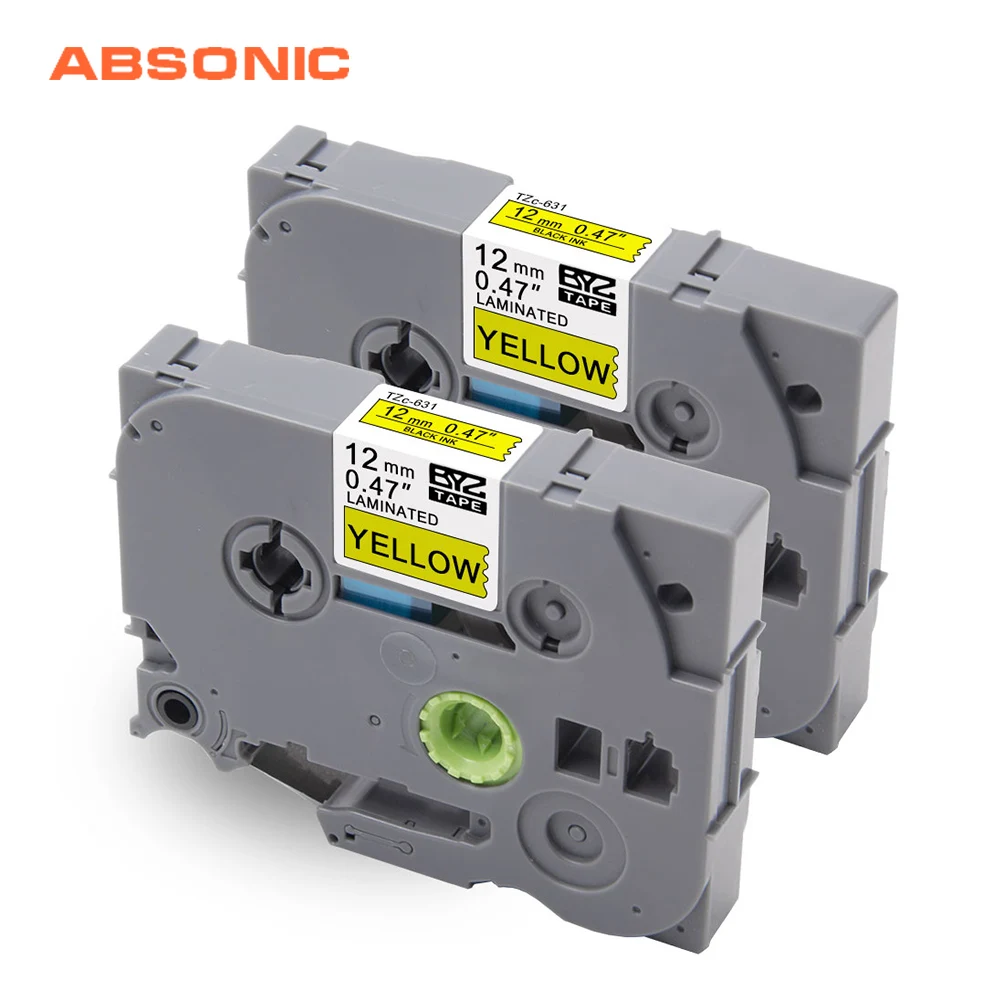 Absoonic 2 шт. 12 мм черные на желтых лентах TZ631 TZe-631 TZ-631 TZe631 принтер лента для Brother P-Touch
