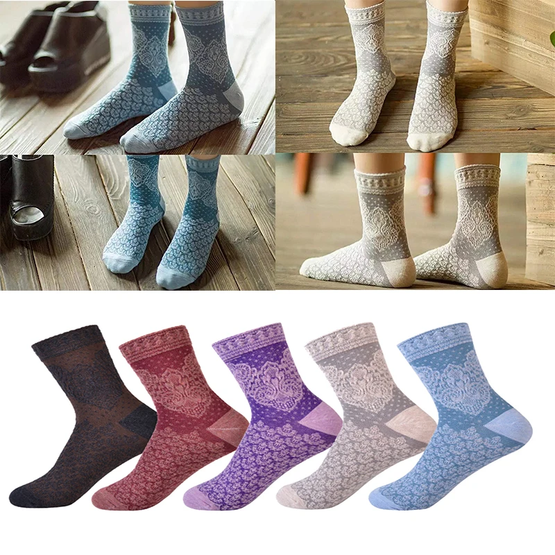 

5 pairs of Japanese dark flower retro Harajuku casual women's tube cotton socks ladies socks