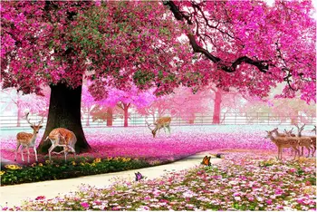 

3d wallpaper high-end custom mural non-woven wall sticker 3 d cherry blossom trees fawn painting 3d wall room murals wallpaper