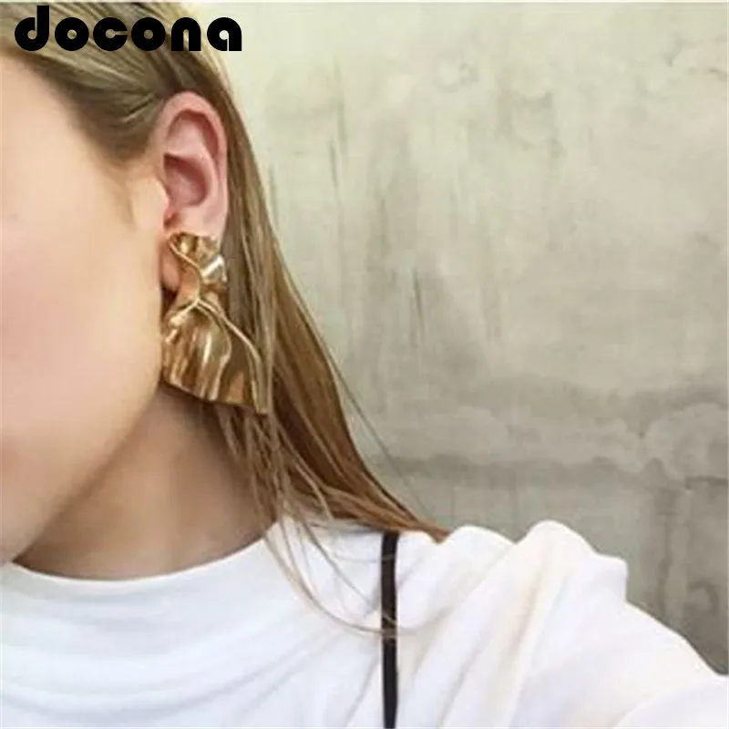 

docona Punk Irregular Fold Drop Earrings for Women Punk Gold Silver Color Gemetric Metal Piercing Earring Statement Jewelry 6143