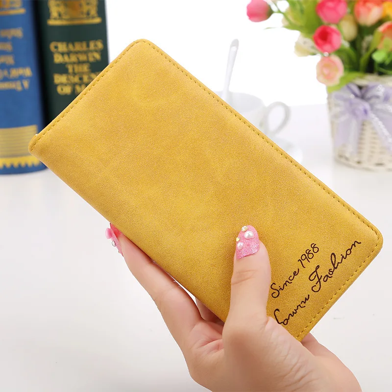 

New Fashion Vintage Women Purse Female Slim Long Wallet Card Holder Bag Matte Leather Wallets KA-BEST