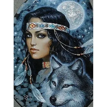 

5D DIY diamond painting wolf girl full drill round diamond embroidery cross stitch rhinestone mosaic picture