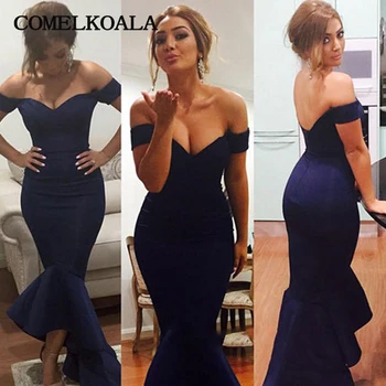 

Cheap Mermaid Prom Dress Off Shoulder Sexy V Neck Backless Simple Womens Evening Dresses Plus Size Custom Formal Party Gowns