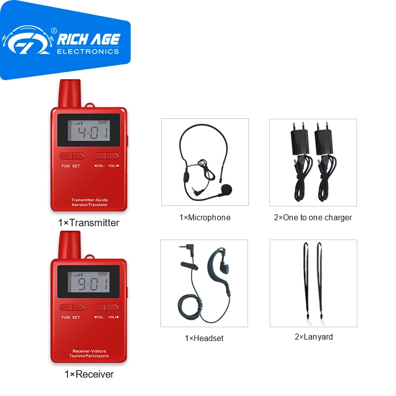 Rich Age RC2401 Цифровая Беспроводная портативная система путеводства 1 передатчик и