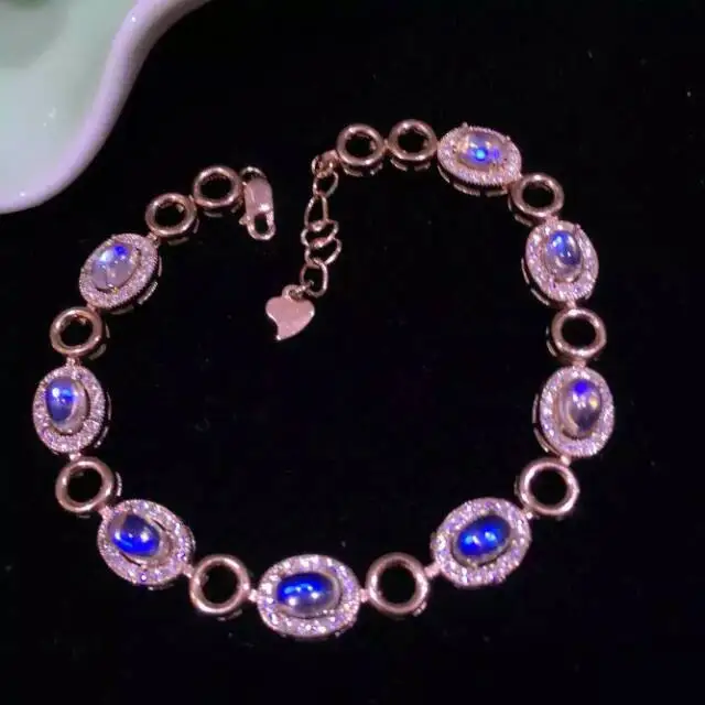  Bracelet pierre de lune bleu clair naturel pierre gemme naturelle classique élégant Bracelet rond 9