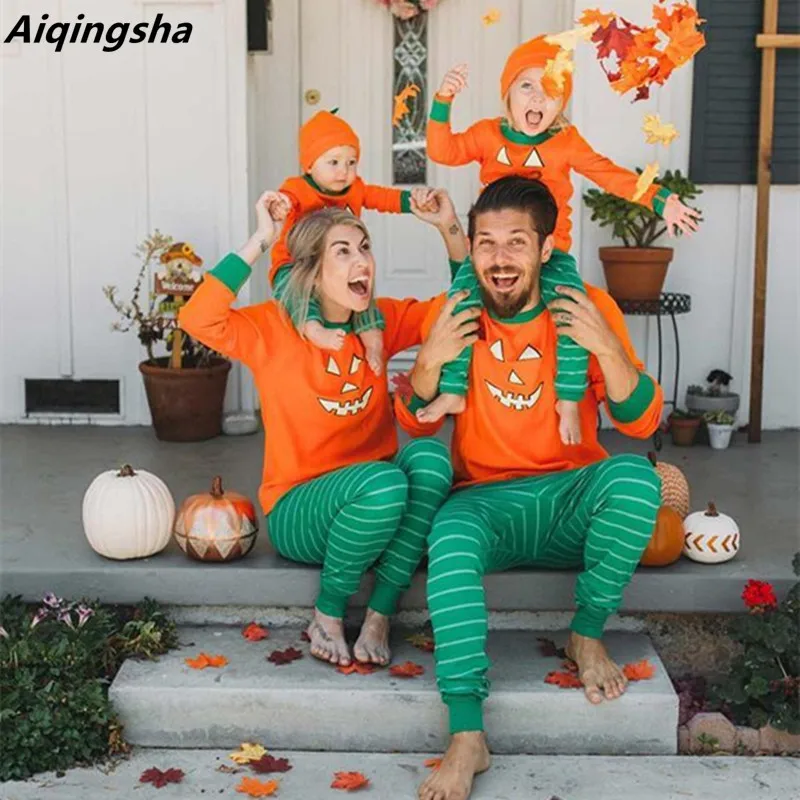 Mom Dad And Baby Halloween Costumes Halloween Pumpkin Pyjamas Couple Pajama Set Cartoon Cosplay Parents