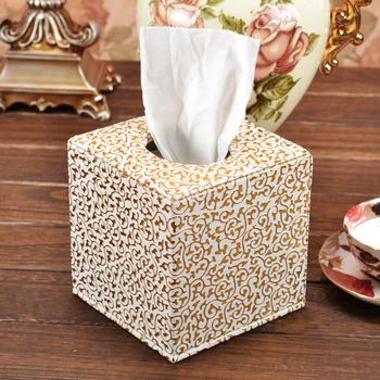 

Faux Leather Tissue Box Holder Wooden MDF Structure Roll Paper Holder Tissues Storage Boxes Case Container Canister Organizer