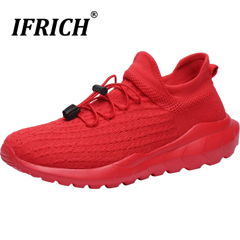

2019 New Cool Breathable Lace Up Rubber Sneakers Sport Flywire Running Shoes Men Comfortable Red White Mesh Male Sport Shoes